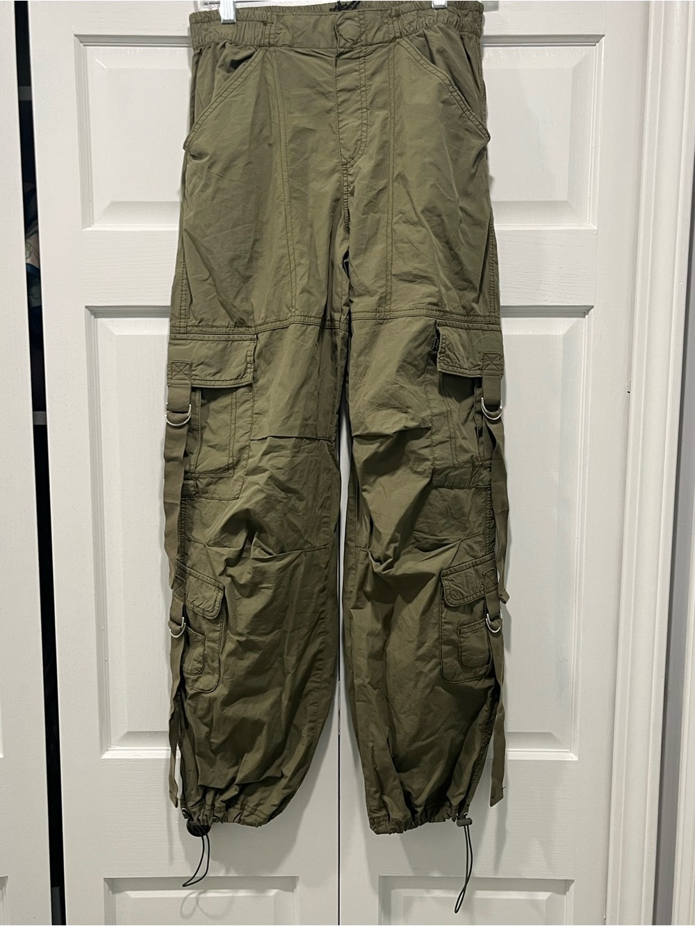 Women’s Olive Cargo Pants with Drawstring Ankles